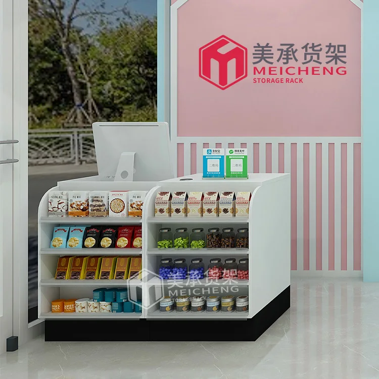 Supermarket Checkout Counter Equipment Shop Cash Counter Fashion Wood Checkout Counter Meicheng