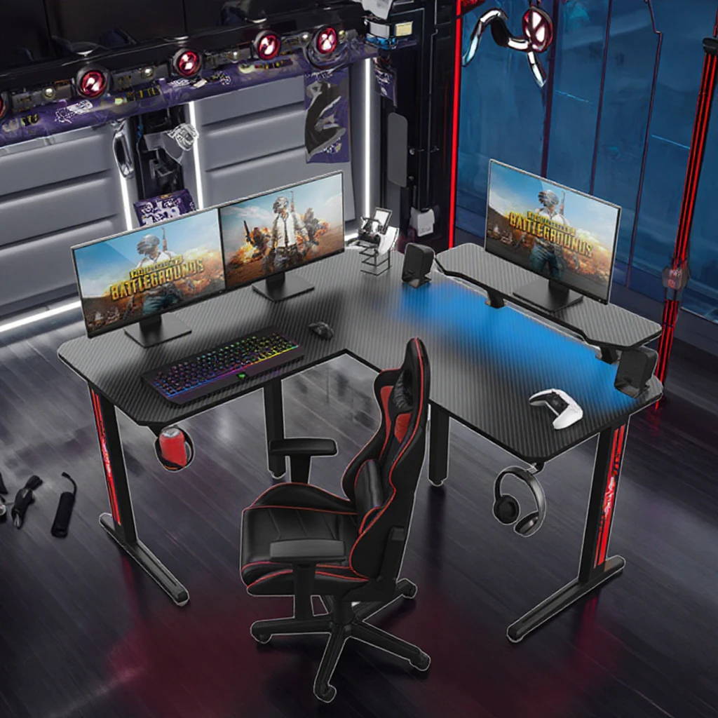 Large desktop L shaped with monitor stand computer table gaming desk gamer custom black big modern gaming adjustable desk