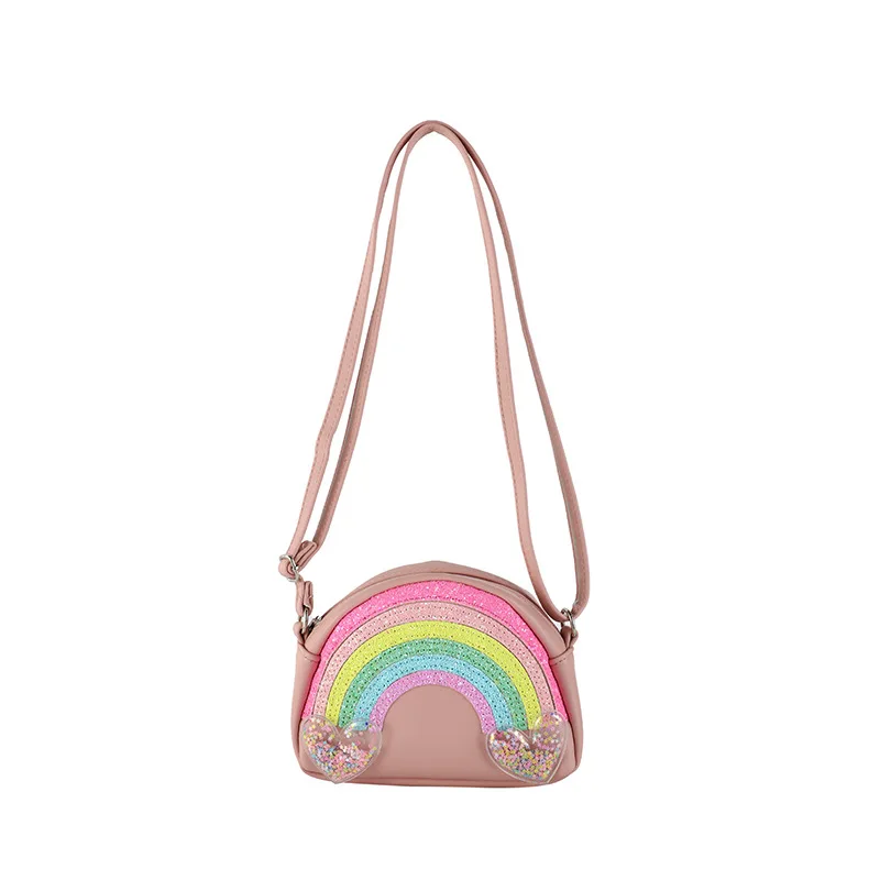 Factory Wholesale Adorable Rainbow Kids Zipper Coin Purse Crossbody Bag