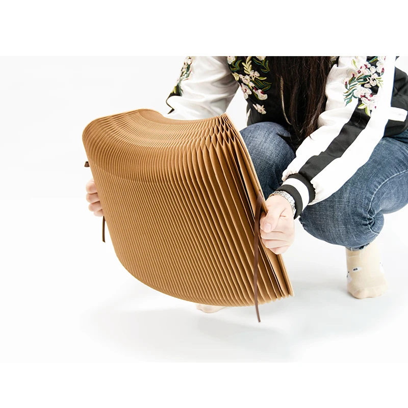 H35cm Single Seat Eco-friendly Paper Stool Round Stool Folding Otoman Stool Space Saving Furniture 300kg Bearing Force
