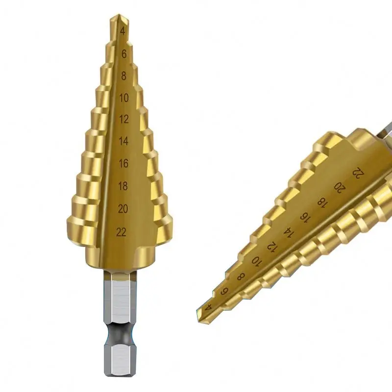 4-22mm HSS 4241 Step Drill Bit Straight Flute With Hex Shank For Wood Metal Hole Cutter