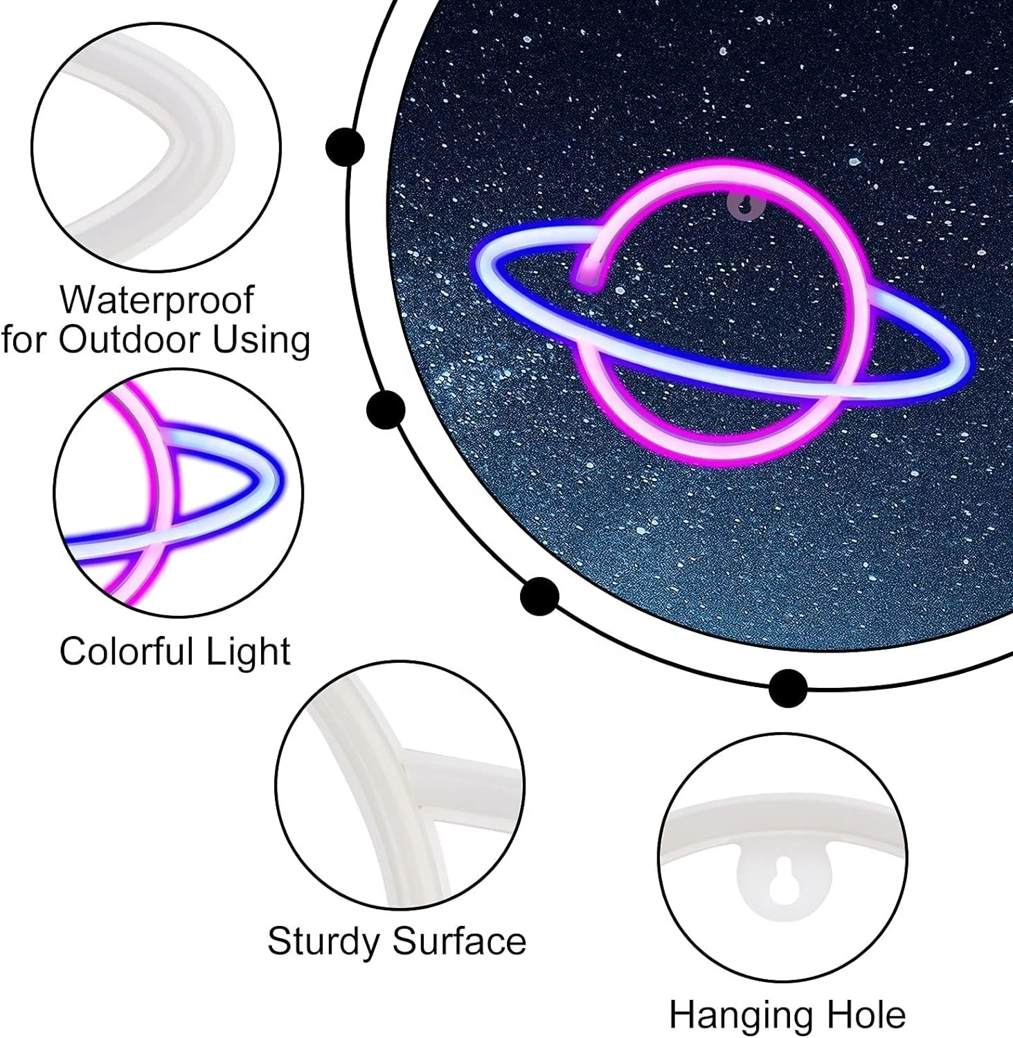 LED Decorative Neon Signs, Hanging Light Up for Room for Wall Decor USB 3AA Battery Power Supply Single Color Manual Switch