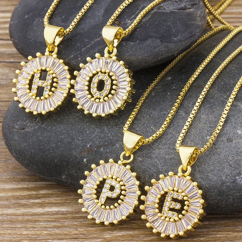 New Fashion Gold Plated Cubic Zirconia 26 Initial Letter Pendant Necklace For Women Charm Neck Chain Jewelry Customization