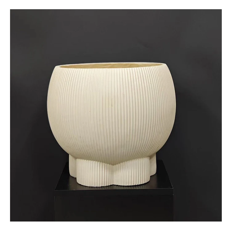 Custom wholesale emboss beige matt fiber clay succulent storage flower pot indoor outdoor decoration plant pot