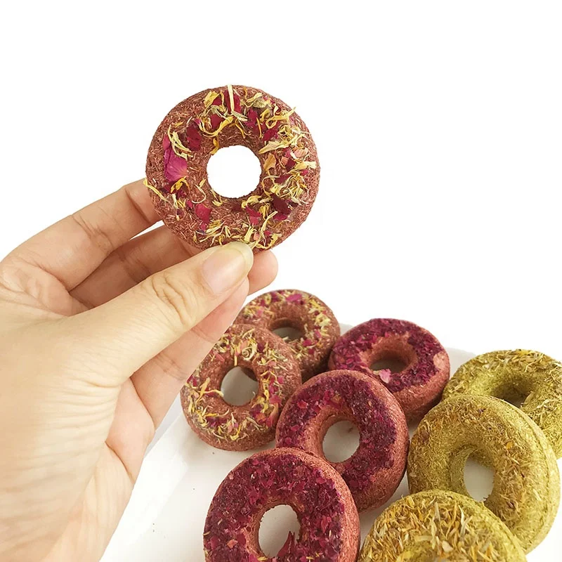  Pet Rabbit Hamster Guinea Pig Small Animal Molar Nutrition Donut Grass Cake hamster food