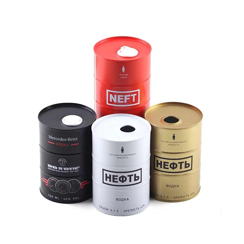 Wholesale Design Food Grade Box Tinplate round Vodka Liquor Tin Cans