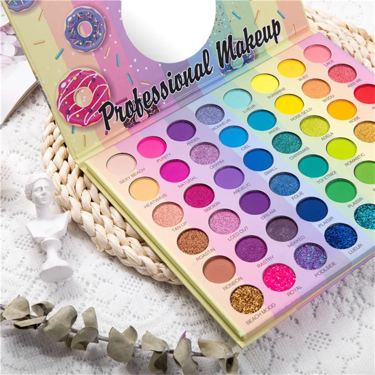 New Design Cute Cartoon Donut Macaron Eyeshadow 48 Colors Makeup High Pigmented Eyeshadow Palette