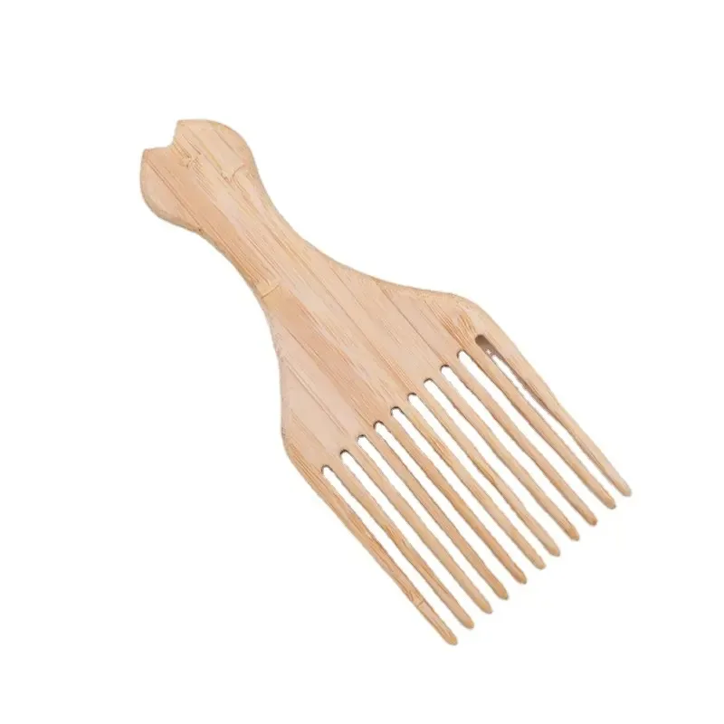 Friendly Wood Customized Bamboo Wide Tooth Afro Pick Beard Hair Comb Professional Barber Wooden Hair Combs