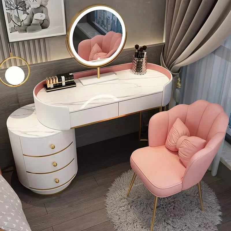 Modern Dresser For Bedroom Simple Makeup Dressing Table With Led Mirror Makeup Vanities Furniture Rock Plate Top