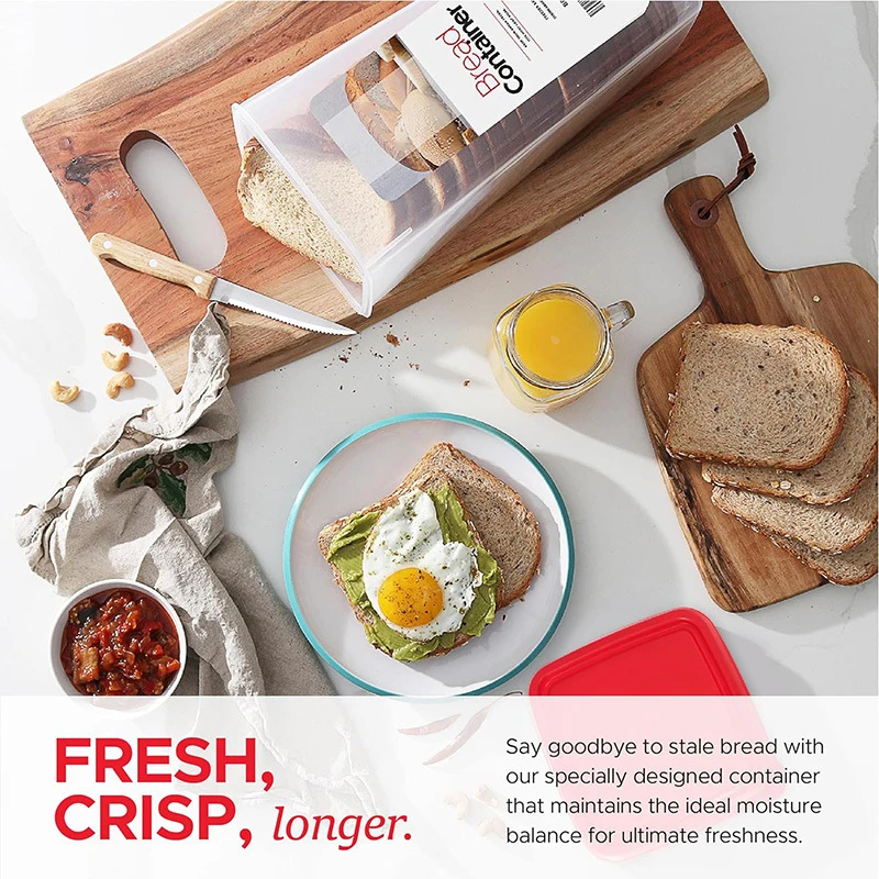 NISEVEN Hot Sale Bread Loaf Storage Dispenser Plastic Sandwich Bread Storage Container with  White Lid Reusable Bread Box