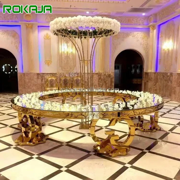 Luxury Half Moon Gold Metal Dining Banquet Table Elegant Type C Party Wedding Table Semi Circle Dining Table Furniture