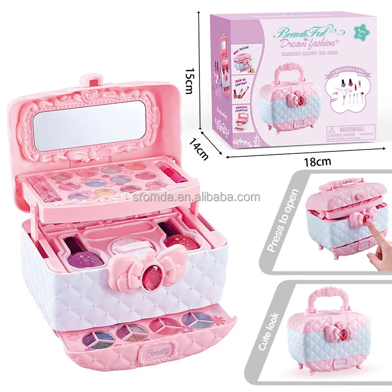 Top Sell Birthday Gift For Girls Children Simulation Cosmetics Toy Set Lipstick Nail Polish Portable Makeup Box