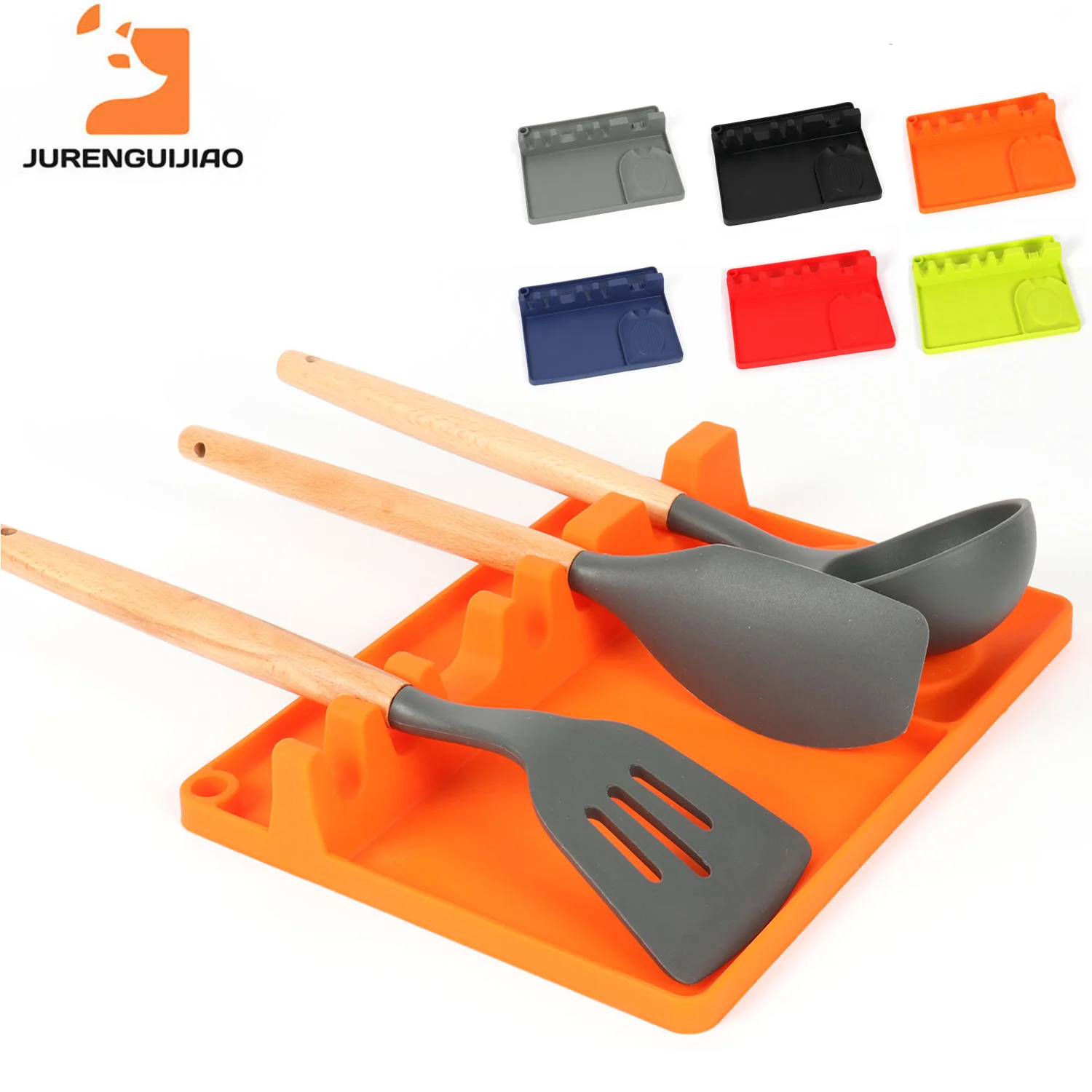 2 in 1 large size Silicone Utensil Rest Holder with drip pad