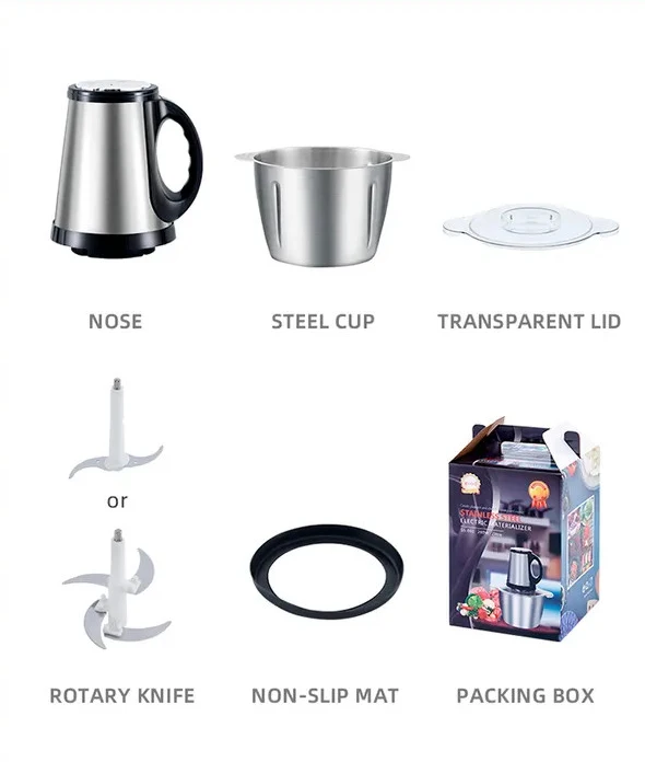 300W Stainless Steel Motor Electric Food Chopper Automatic 2L Meat Slicers Machine Meat Grinders For Kitchen