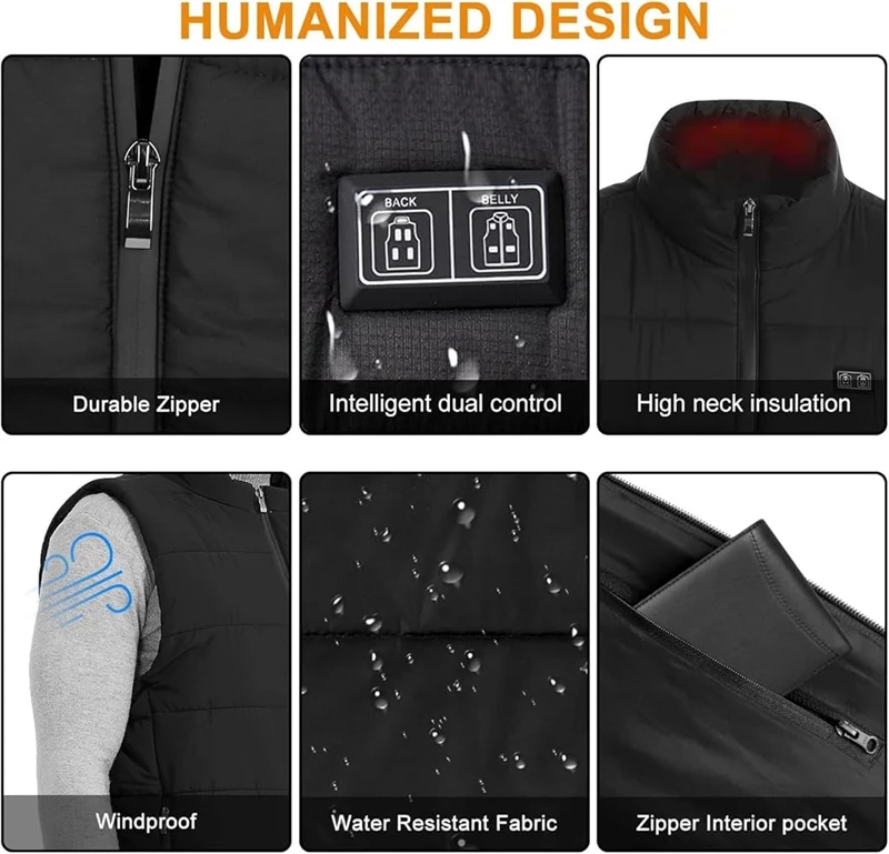 Winter Rechargeable Warm Sleeveless Cotton Breathable Outdoor Heated Vest Custom Heated Vest