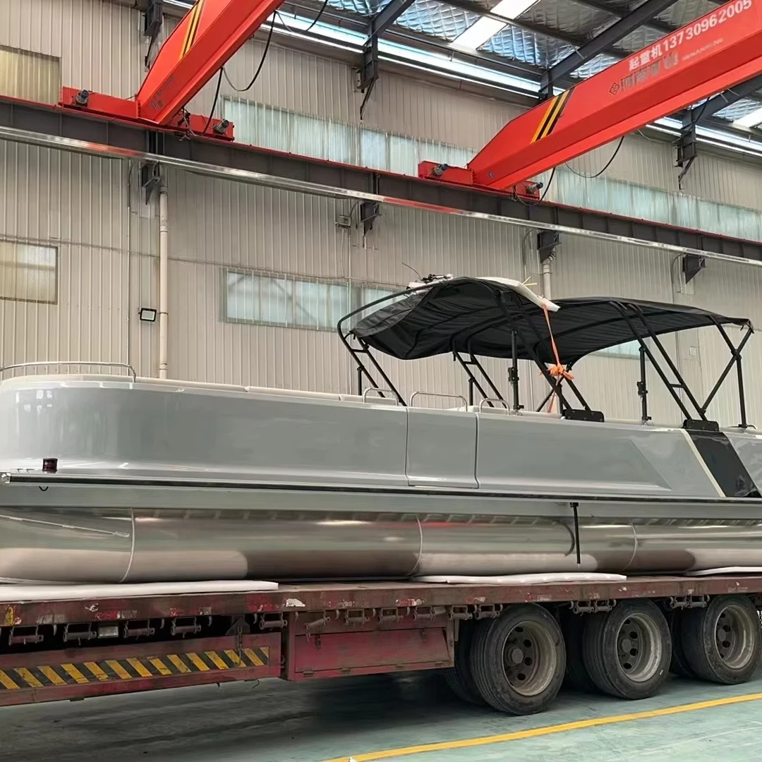 New design 30ft Fiberglass luxury series lake&river relaxing water party leisure pontoon boat hot sale