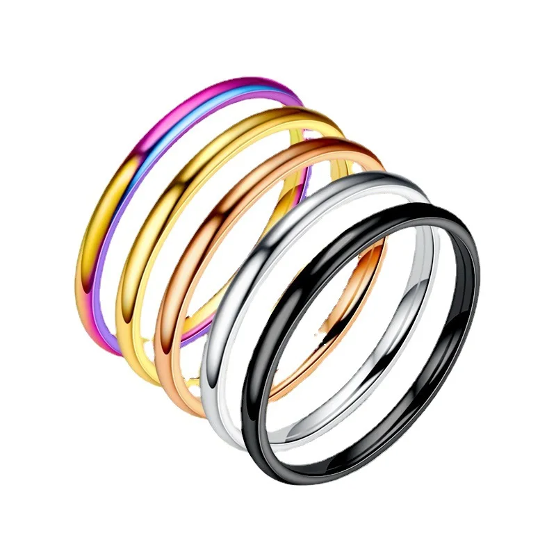 Classic 1mm 2mm Minimalist Titanium ring high polished Muti Color Single Circle Women Finger Stainless steel rings