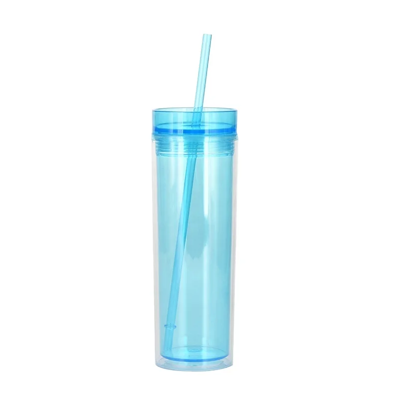 Template European and American INS style fashion SKINNY transparent straight double-layer straw water cup