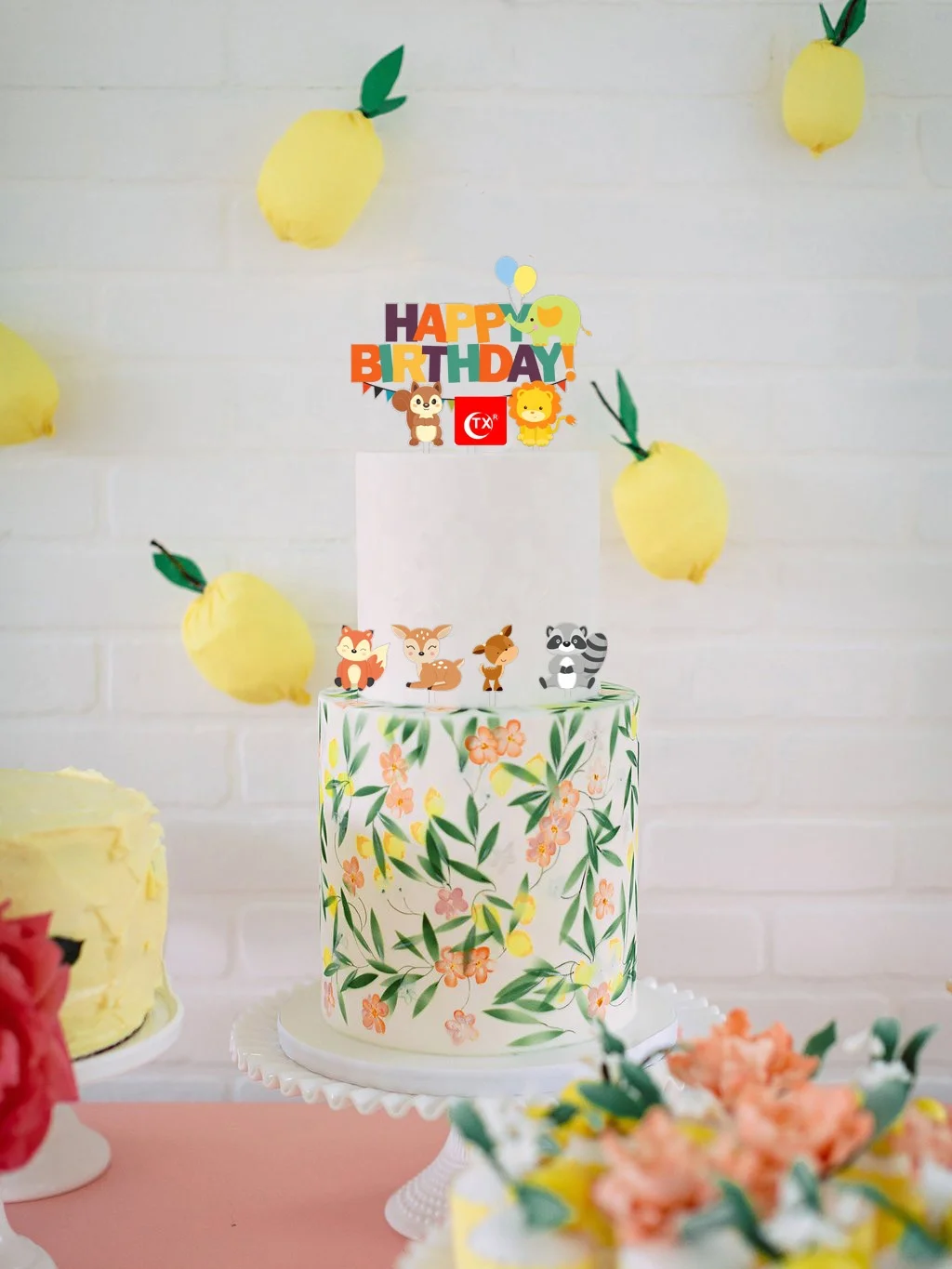 TX UV Printing Baby Shower Birthday Anniversary DIY Woodland For Parties Happy Birthday Acrylic Cake Topper