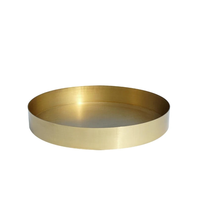 MAXERY Solid Brass Round Tray Table Organizer, Simple Gold Serving Tray Metal Decorative Tray for Perfume Jewelry Cosmetics