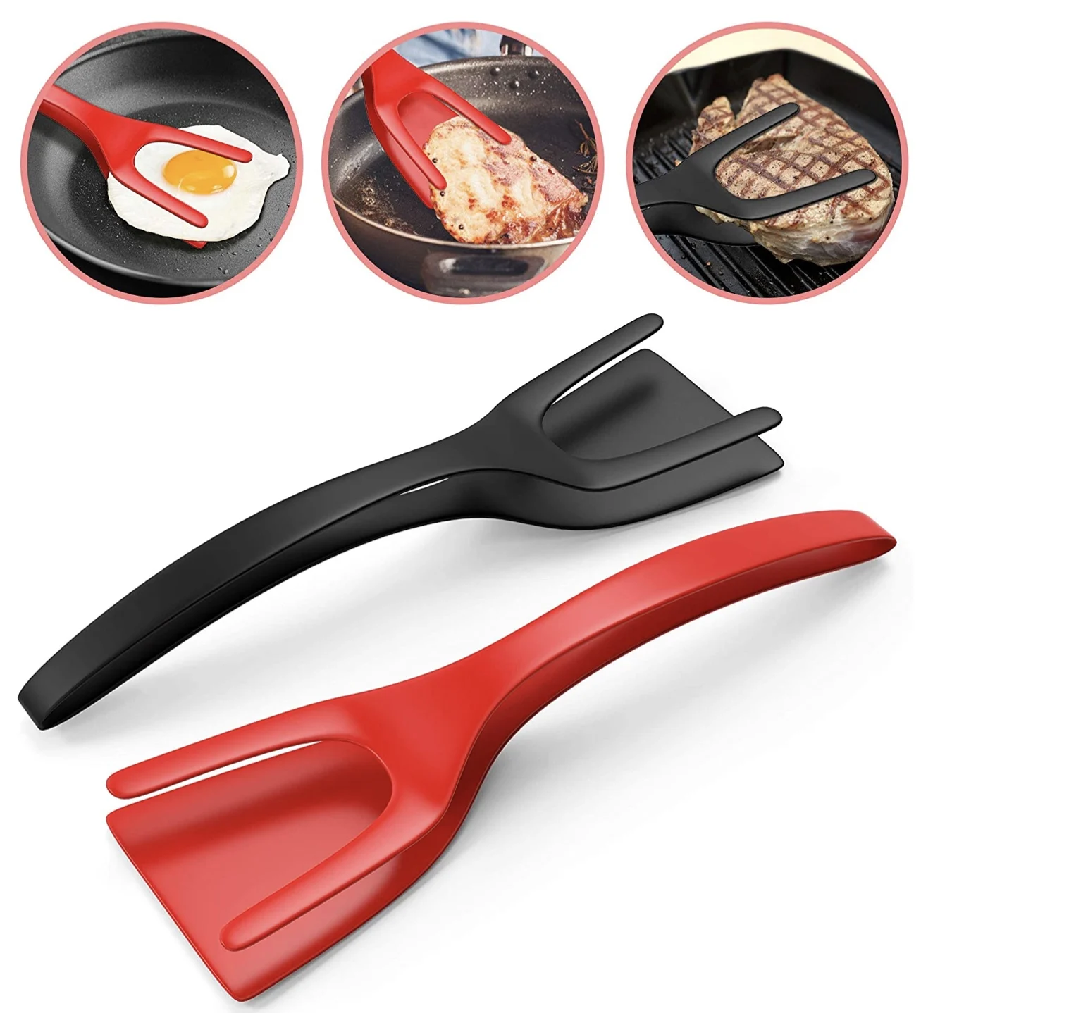 2 In 1 Egg Grip And Flip Tongs Egg Spatula Tongs Clamp Pancake Fried Egg French Toast Omelet Overturned Kitchen Cooking Tool