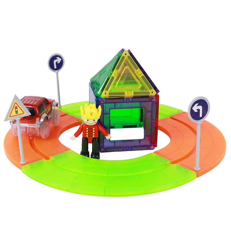 Wholesale custom BPA free 80pcs car racing track set magnetic tiles building set kids educational toys magnet tiles set