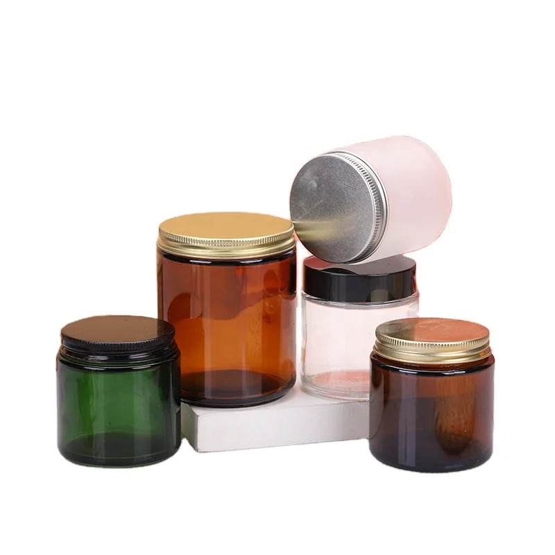LD27P 4oz 6oz 8oz  Wholesale Multi-sizes Empty Amber Glass Candles Jars Candle Containers With Metal Lids