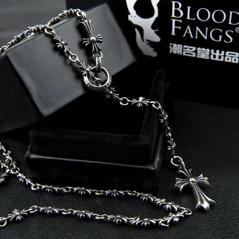 Wholesale Punk Thai silver plated  Long punk cross necklace for man  necklace jewelry cross