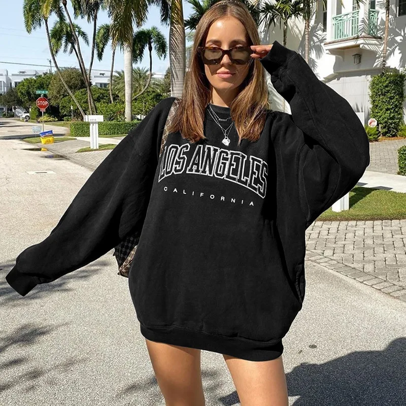 2022  Luxe Ribbed Sweatshirt Oversized Style Printed Long Sleeve Crewneck Sweatshirt For Women Ladies Sweatshirt