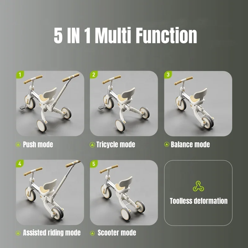 Best Sell 5 IN 1 Baby Tricycle 3 Wheels Ride On Car for Kids 1-4 Years Old Adjustable with Handle Bar Multi Usage Baby Tricycle
