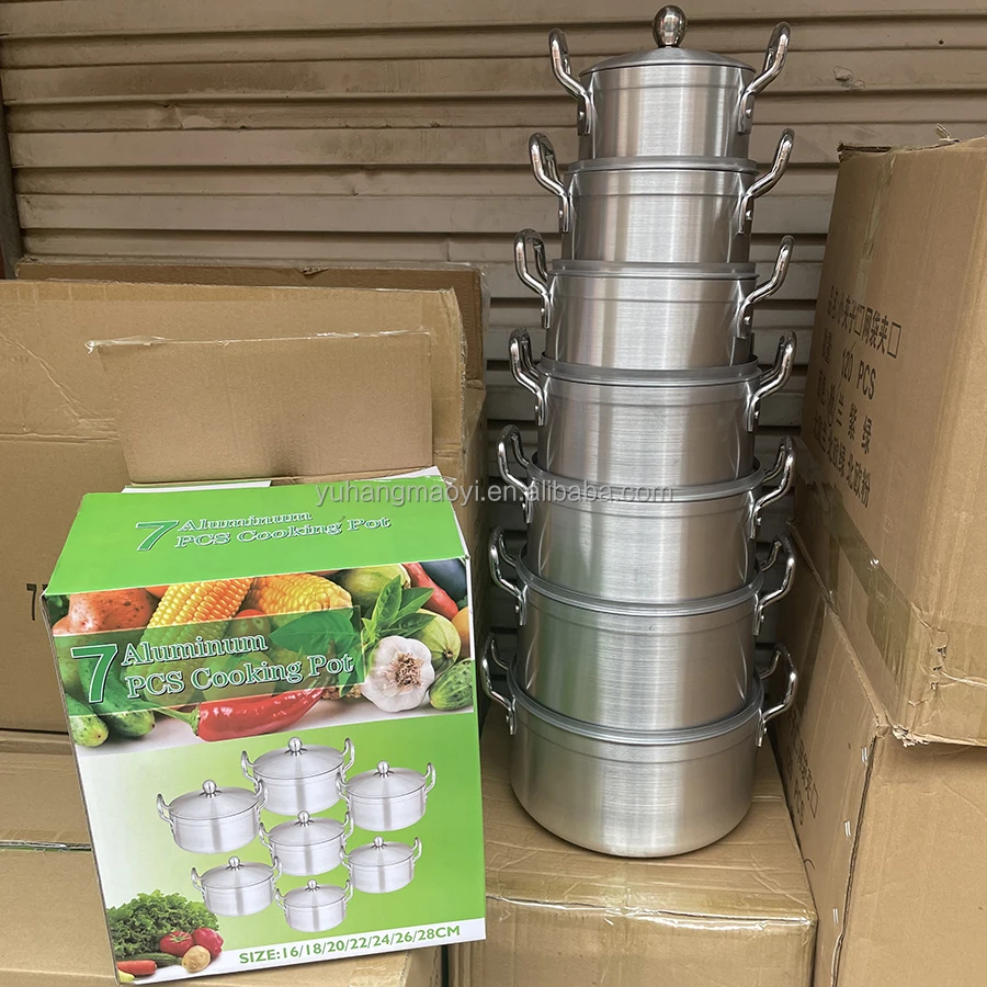 RTS 24CM 26CM 28CM 7Pots Heavy Aluminum Cookware Set Metal Casserole Soup Pot Cooking Set Kitchen utensils Aluminum Stock Pots