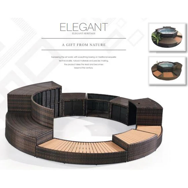 Popular Round Spa Tub Bath Rattan Sofa Bathtub Outdoor Wicker Sets With Table