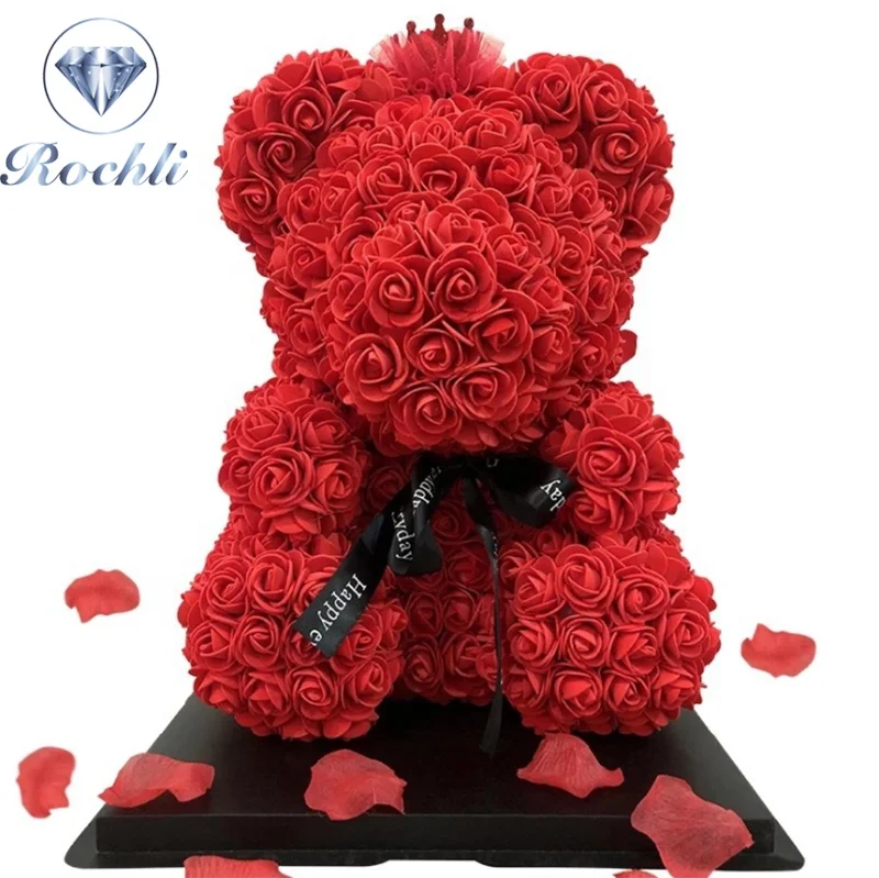 Hot sale  artificial flower Wholesale valentine Christmas gift 25cm 40cm rose bear Pearl bear gift package box