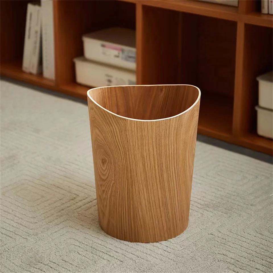 Wholesale Waste  Bins Wooden Trash Can Cylindrical Recycling Bin Rubbish Trash  container for Office Study Bathroom Living Room