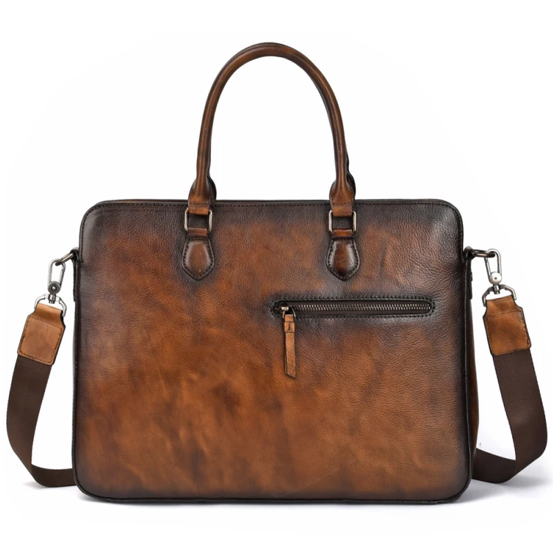 Custom 2022 Vegetable Tanned Genuine Leather Mens Bag Low MOQ Retro Briefcases Bags For Men
