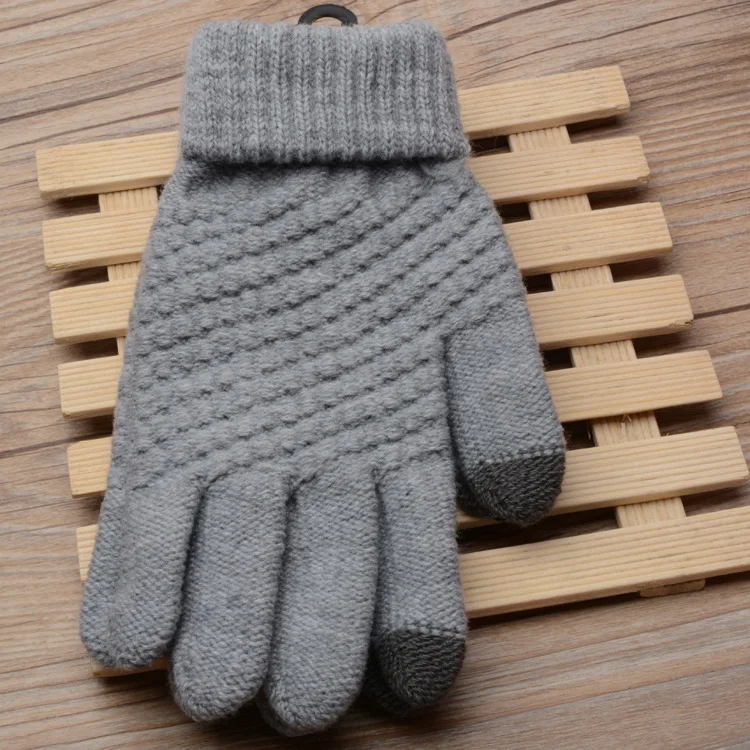 new brushed knitted pure wool warm winter mitten fashion lady men women jacquard touch screen mitten