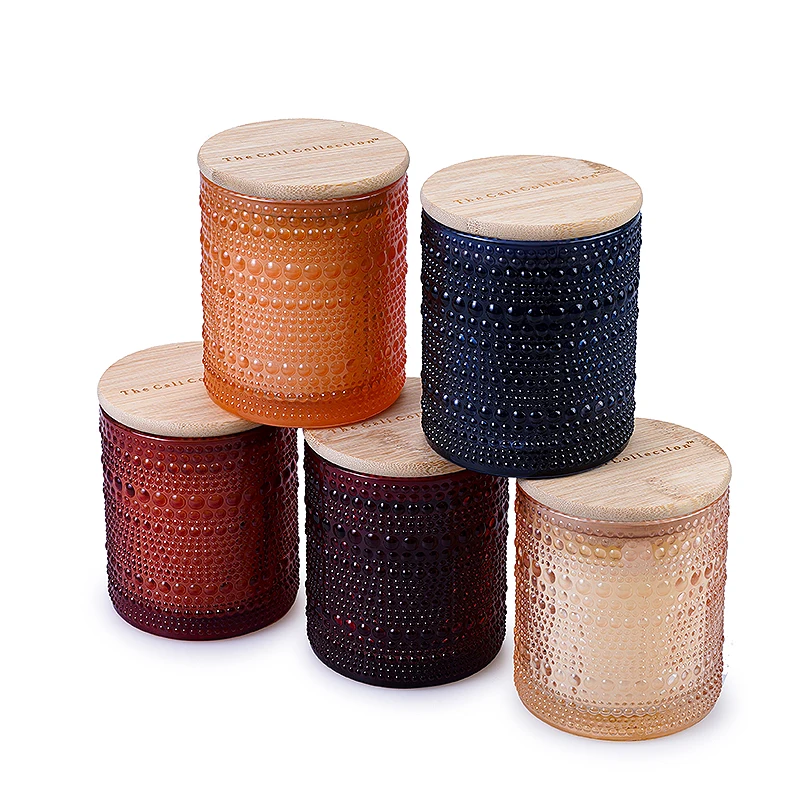 LA15P decorative holiday candle Custom relief velas Bamboo Lid long burning  Glass Jar soy candle manufacturers