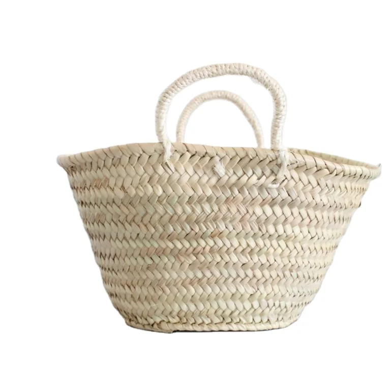 Handwoven from palm leafs Backpack with leather handles French Basket Carry Large size Wayuu crochet bag for women handbag