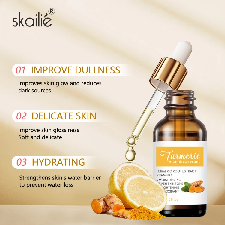 Private Label Face Facial Skin Care Serum Anti Acne Antioxidant Dark Spot Correcting Vitamin C Turmeric Serum
