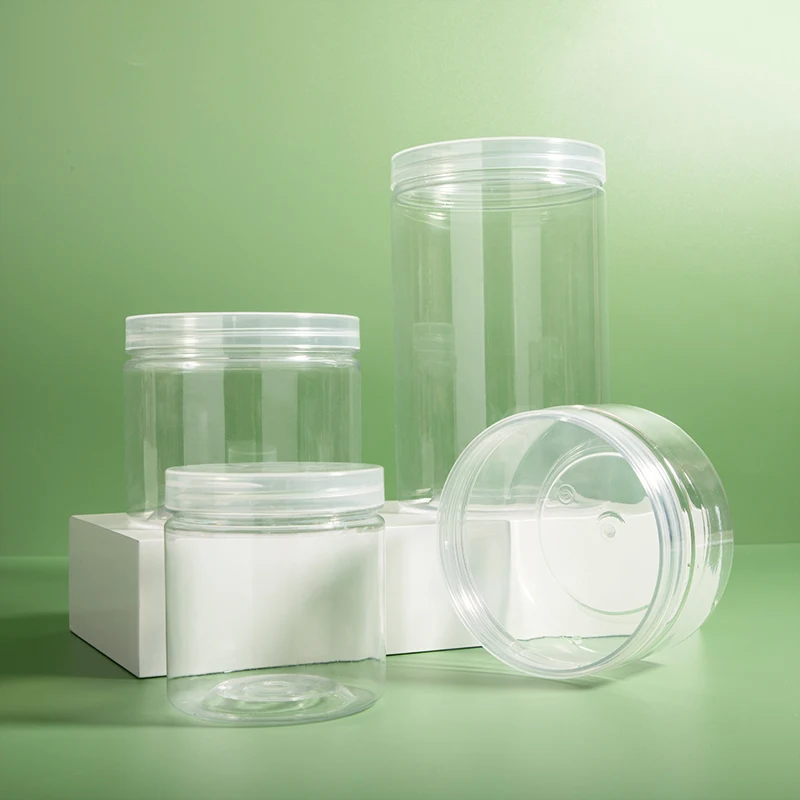 Empty Food jar Packaging 8oz 250ml 500ml 1000ml Clear Pet Plastic Jars with lid