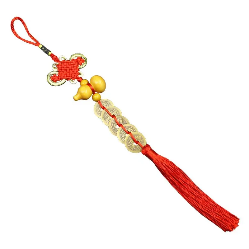 Chinese knot Phnom Penh red tassels copper coin gourd five emperors money auspicious home car decoration pendant