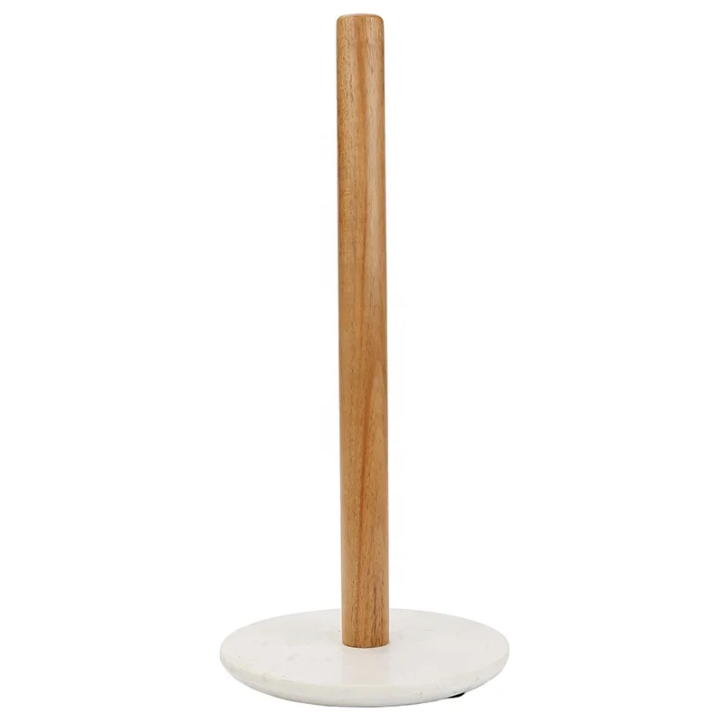 New Design Premium Acacia Wood Toilet Paper Roll Stand Holder Tissue Rack With Marble Bottom (1600370285643)