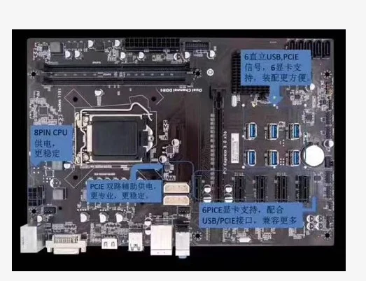  B250 добыча материнская плата LGA-1151 12 графических процессоров 6 GPU поддержка rx580 8 Гб rx5700xt gtx1660super