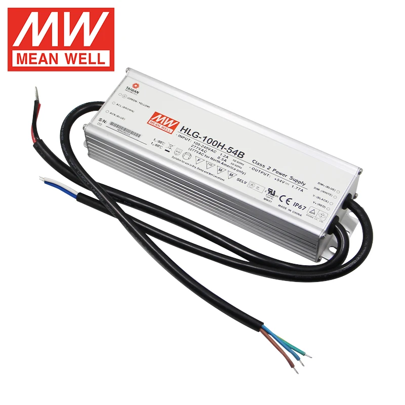 Meanwell LED Driver HLG-100H-54B 100W 54V 1.77A IP65 3 in 1 dimming function Waterproof led driver for Led Strip