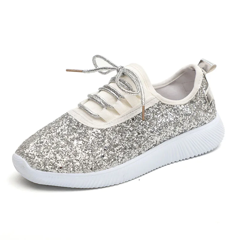 Оптовая продажа, персонализированные женские кроссовки с блестками, повседневная спортивная обувь