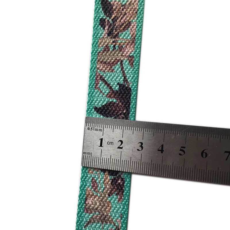 
Factory direct sale 2.5cm polyester non-elastic green pattern shoes decoration webbing two-sided thermal transfer webbing 