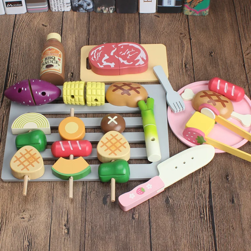 Factory Direct Wooden BBQ Kitchen Toy Sets Pretend Play Kids Cooking Educational Toys