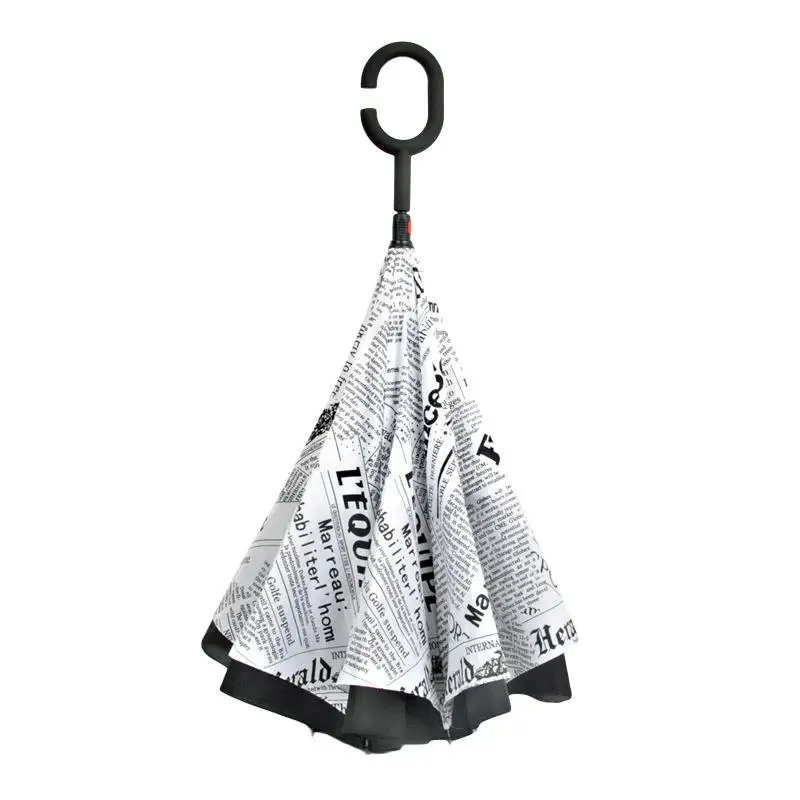 TX225 Creative Newspaper Reverse Umbrella Custom LOGO Business Advertising Umbrellas Straight Reverse Classic Umbrellas for Car