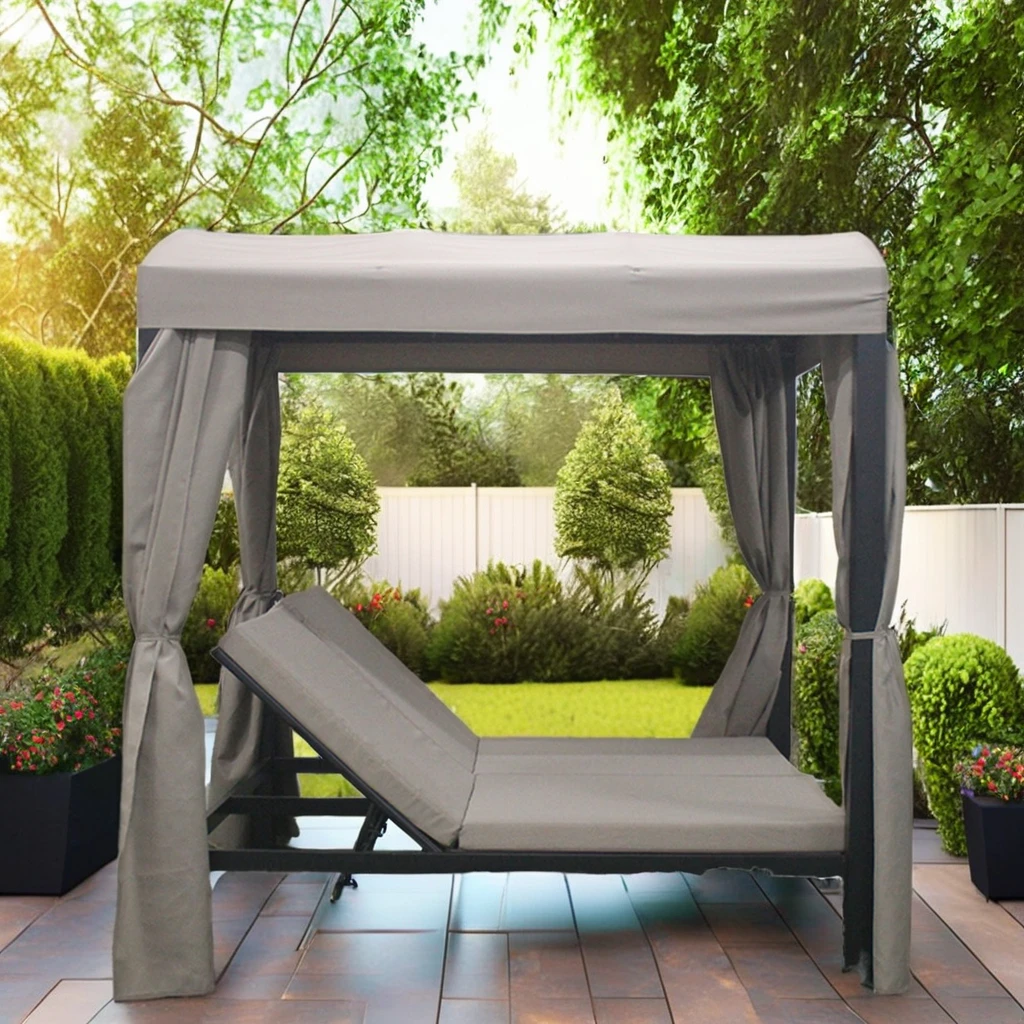 Convertible Outdoor Gazebo Bed Curtains Stainless Steel Pergola Arbours Coated Porch Backyard Garden Sunbathing