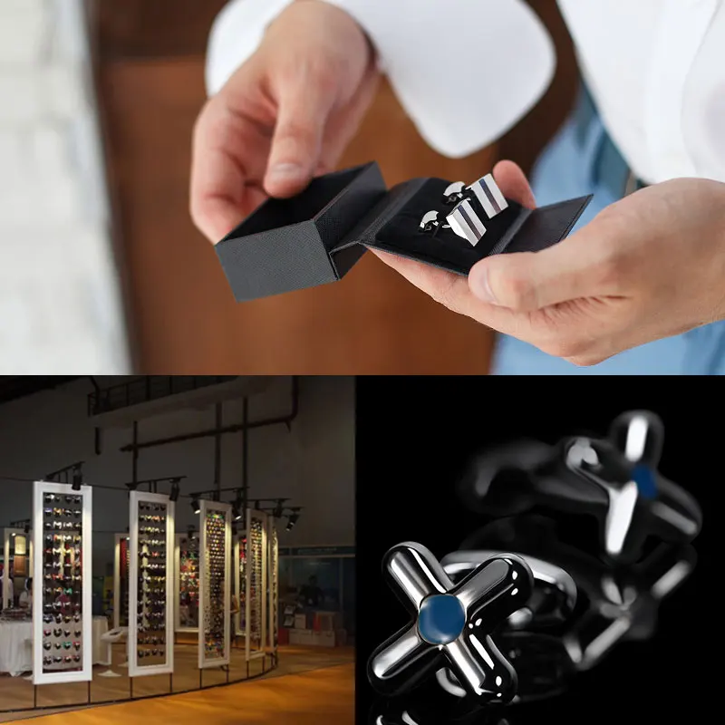 
High Quality Custom Opal Crystal Rhinestone Modern Luxury Cufflinks with Gift Box 